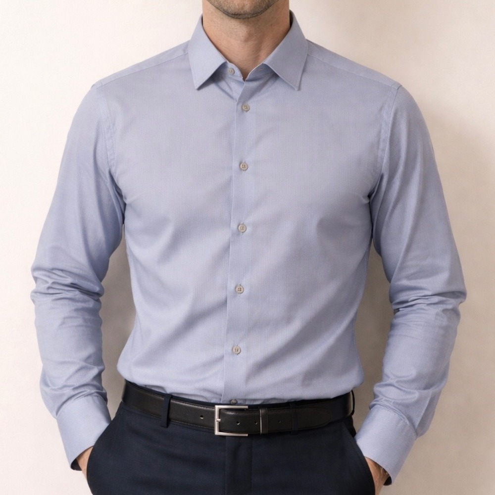 Calvin Klein Dress Shirt Mens 15 34/35 Slim Fit Performance Non-Iron Light Blue